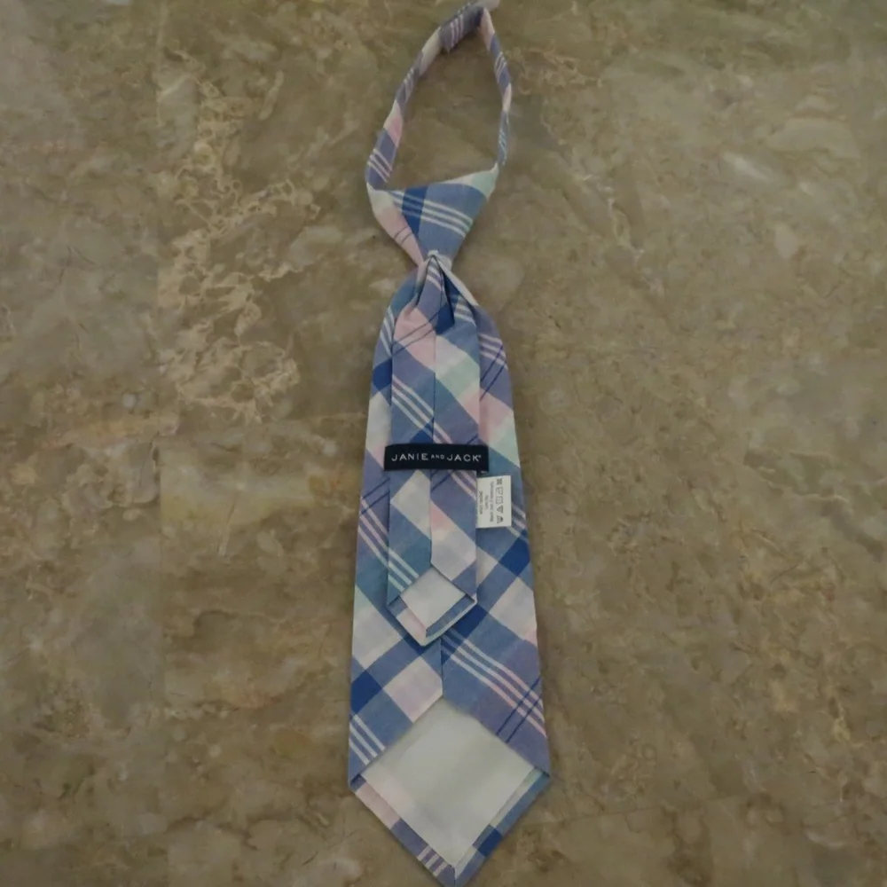 Janie and Jack blue and pink plaid tie for boys